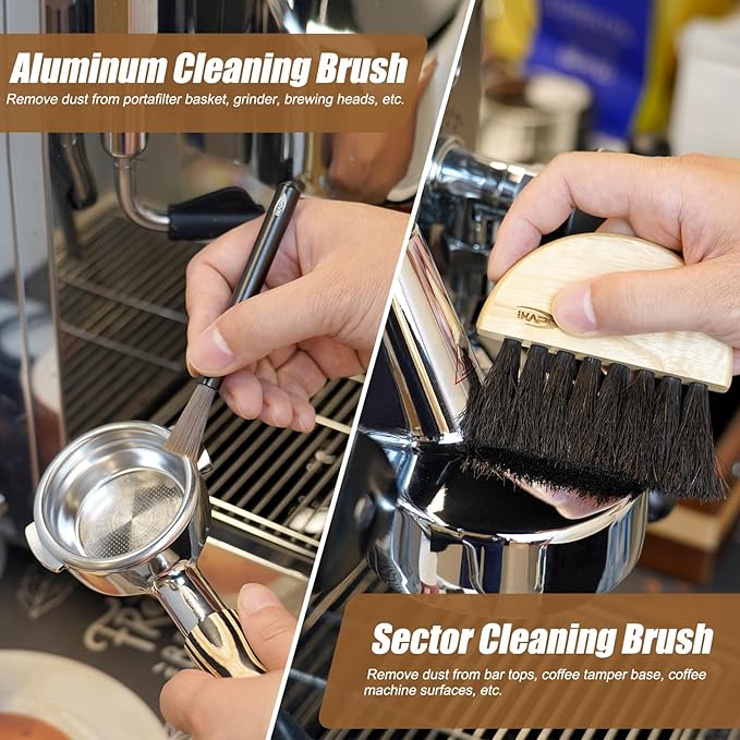 IKAPE Espresso Coffee Accessory, Cleaning Brush Set —— a Fan-Shaped Brush & an Aluminum Brush Exquisite Set —— Elevate Your Espresso Experience