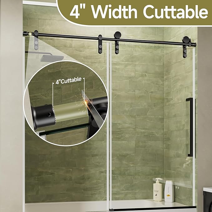 56-60" W x 60" H Frameless Bathtub Shower Door, Sliding Tub Shower Glass Door, 5/16" (8mm) SGCC Tempered Glass Shower Doors with Nano-Coating and Explosion-Proof Film, Easy to Clean, Matte Black
