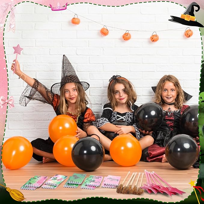 40 Pcs Princess and Witch Party Favors Include 10 Witch Broom Pencils 10 Pink Star Ballpoints 20 Mini Notebooks for Wizard Birthday Witch Halloween Party Supplies
