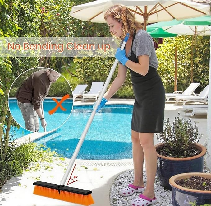 18" Push Broom Outdoor Heavy Duty, Snow Broom with Long Handle, Shop Broom Garage Push Broom for Garden, Patio, Garage, Bathroom, Kitchen, Tub, Carpet, Tile, Deck, Concrete, Industrial (Orange white)1