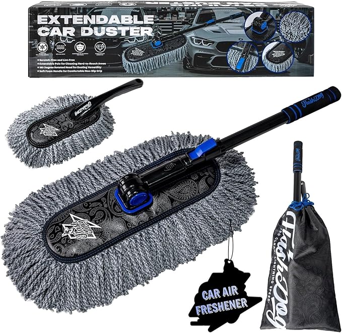 Flash Dog Car Duster Exterior Scratch Free Aluminum Alloy Exterior Handle and Microfiber Hair Waterless Cleaning Brush for Cars, Trucks, SUVs Portable Car Duster