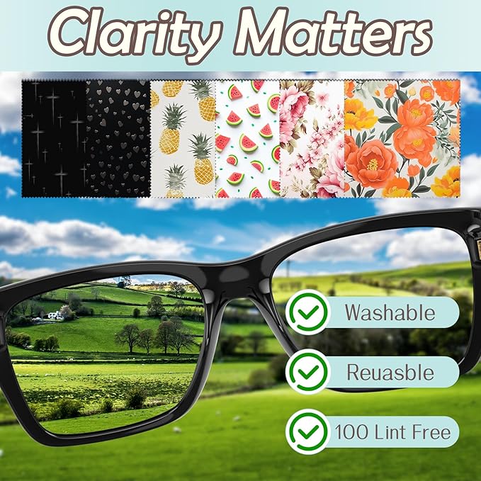 6 PCS Glasses Cleaning Cloth Eyeglass Lens Microfiber Cleaning Cloth Reusable Phone Screens Camera Cute Aesthetic Women Girls(6.3"x6.3")-Fruit Flowers