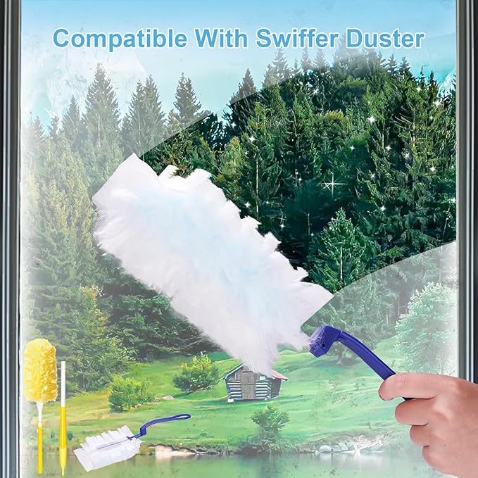 30 Count Duster Refills for Swiffer Duster, Disposable Static Duster Refills Bulk Replacement Head with 1 Handle for Cleaning Home Office Furniture, Blinds