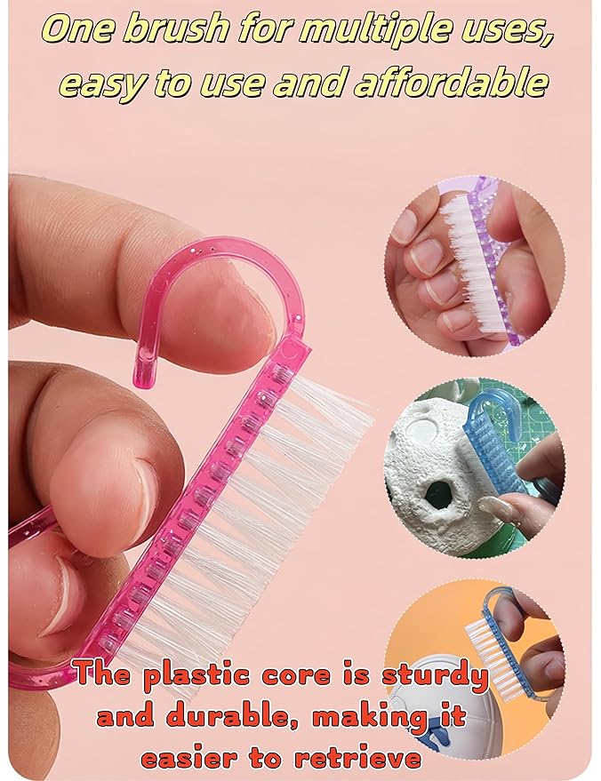 luvilly4 Pack Handle Grip Nail Brush, Nail Brush for Cleaning Fingernails, Pedicure Brushes for Toes and Nails Men Womeb（1Blue+1Green+1Pink+1Purple）