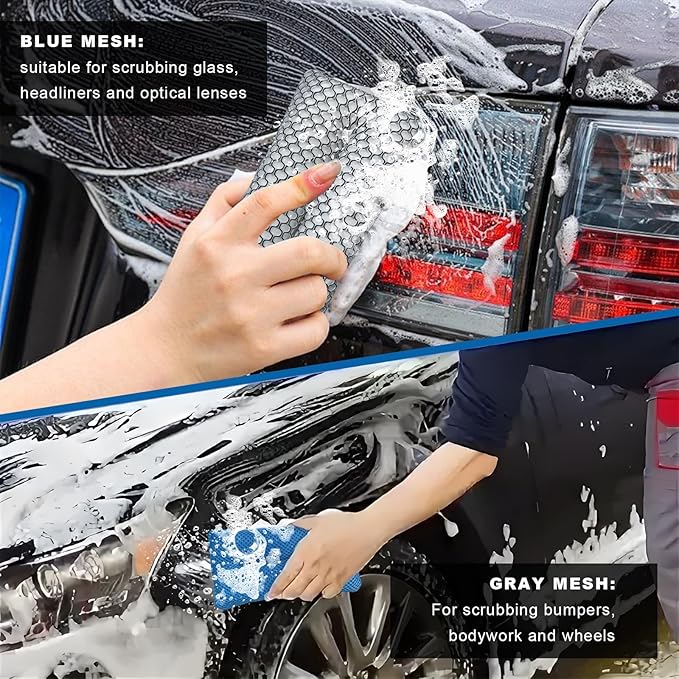 2 PCS Two-Sided Car Wash Sponge, Non-Scratch Microfiber Sponge Pad Soft Mesh Scrubber, Washable Foam Scrub Pads Absorbent Applicator for Cleaning Detailing, Car Accessories (2 PCS)
