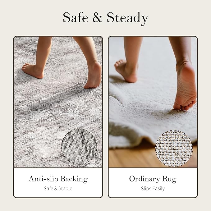 Vintage 5x7 Washable Area Rugs, Grey Rug for Living Room, Bedroom, Dining Room, Kitchen, Boho Indoor Soft Nursery Rugs for Classroom Dorm, Non Slip Low Pile Distressed Carpets for Office