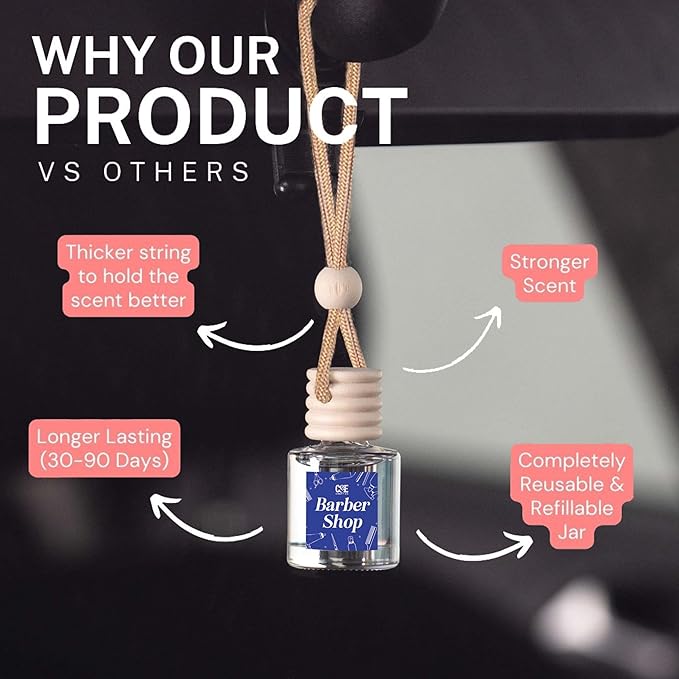 C&E Craft Co Hanging Car Air Freshener Diffuser 2 Pack, Long Lasting Fragrance Oil Car Freshener, Glass Bottle Auto Air Freshener, Made in USA (Clean Cotton)