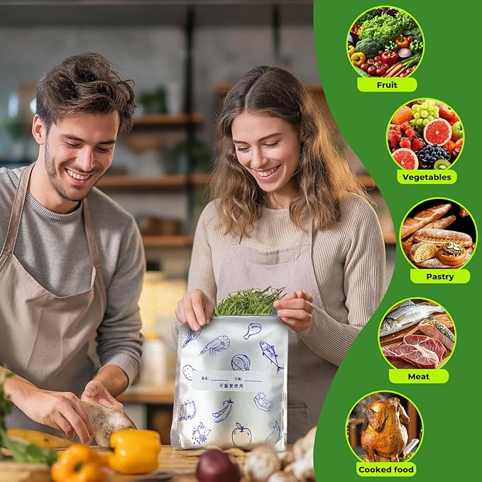 Reusable Aluminum Foil Food Storage Bags with Writable Label, Stand-up Leakproof Ziplock Freezer Bags for Refrigerator, BPA-Free Durable Food Pouch(50-Pack, 5.12Wx7.68H)