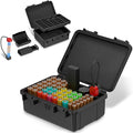Hard Shell Battery Organizer Holder with Small Battery Tester, IP68 Waterproof Multi 82 Slots Batteries Vault Case for 40 AA & 12 AAA & 12 CR2032 CR2025 & 18 LR44 Button Cell/2 D Size Batteries Case