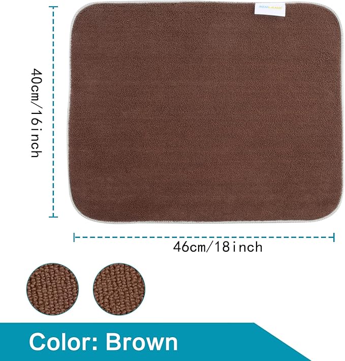 SINLAND Microfiber Dish Drying Mat Super Absorbent Dish Drying Pad for Kitchen Counter, Mat for Countertops or Sinks 16Inch X 18Inch Brown 2 Pack