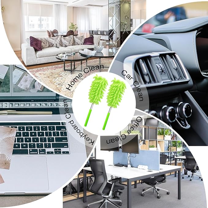 2 Pack Extendable Microfiber Feather Duster for Cleaning, Washable Dusters, Up to 30 Inch Reachable, Wet and Dry Use Cleaning Tools for Car, Ceiling Fan, Window, Furniture, Office