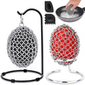 Cast Iron Scrubber & Scraper Set with Hook - Ergonomic 316 Chainmail Scrubber for Cast Iron Skillets, Dutch Oven, Baking Sheet, Crock Pot, Grills & More - 2Pack