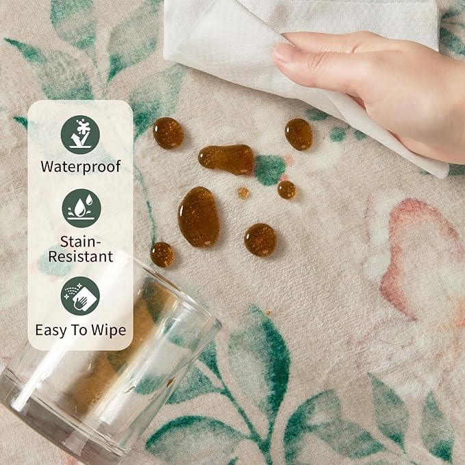 Green Floral Rug for Living Room Bedroom, 5x7 Washable Rug,Vintage Boho Area Rug, Large Non Slip Low Pile Wool Carpet for Indoor Dining Room,Girls Kids Room and Nursery Room(Sage Green 5x7ft)