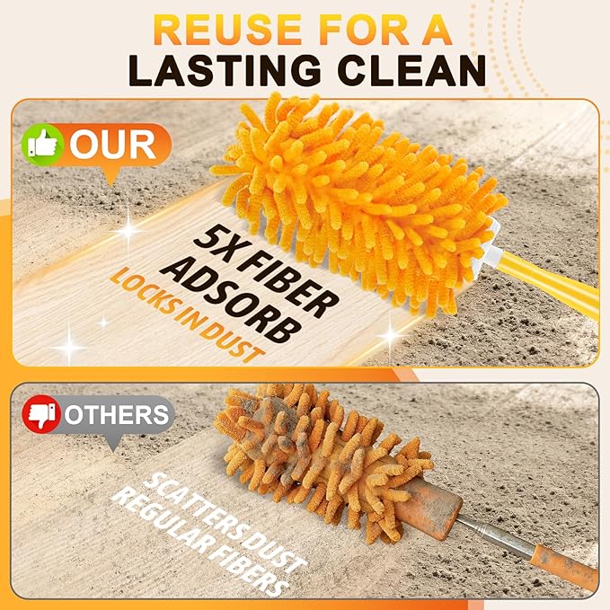 Duster Refill for Swiffer, 360 Dusters Heavy Duty Refills, Reusable Duster Kit for Home, Office, Furniture and Outdoor (5 Pack + 1 Handle)