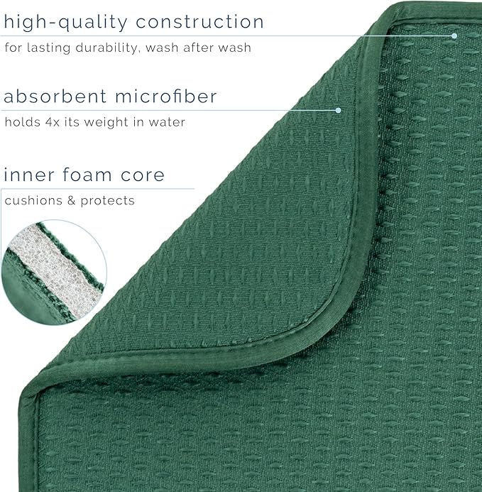 S&T INC. Dish Drying Mat XL, 18” x 24”, Absorbent Microfiber Kitchen Counter Mat, Drying Pad for Dishes, Utensils, Pots and Pans, Extra Large, Diamond Texture, Emerald Green