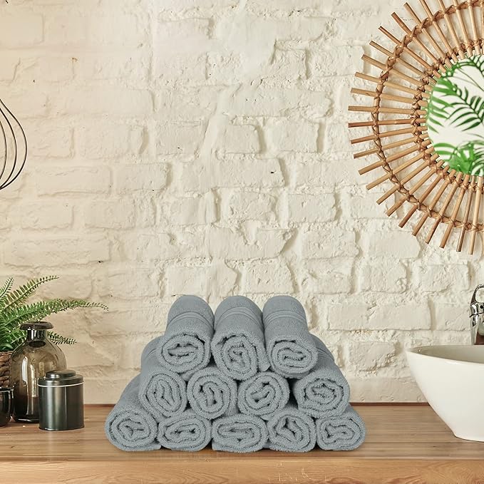 Utopia Towels Wash Cloths Set, 12 by 12 Inches, 100% Cotton Ring Spun, Highly Absorbent and Soft Feel Washcloths for Bathroom, Spa, Gym, and Face, 12 Pack Cool Grey