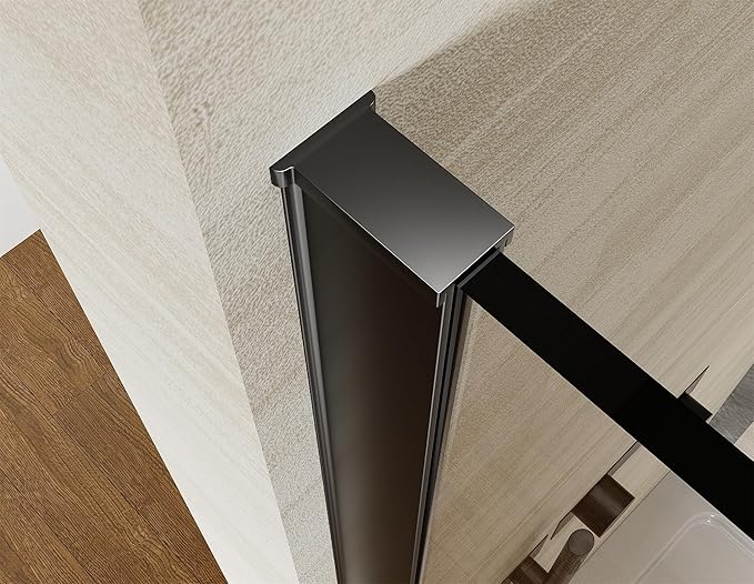 Shower Screen 34" x 74" Half Frameless Shower Wall Panel, Tempered Glass 3/8 inch, Easy to Clean Coating, Fixed Glass Shower Door with Hardware (Matte Black)