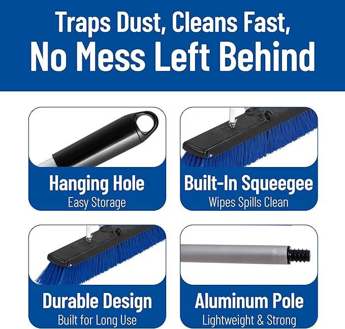 SPARTA 3621961814 Sweep Complete Aluminum Handle Floor Sweep with Squeegee, Plastic Bristles, 18" Length, 3" Bristle Trim, Blue