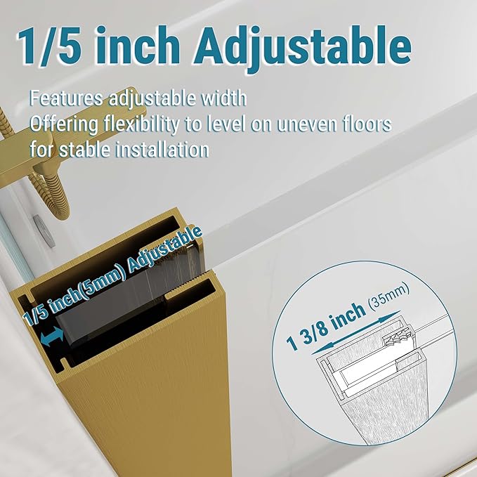 Sunrosa 32"×76" Shower Glass Panel,8mm Thick Shower Screen,Brushed Gold Semi-Frameless Bathroom Shower Door, Easy to Clean, Curved Angle Glass Panel