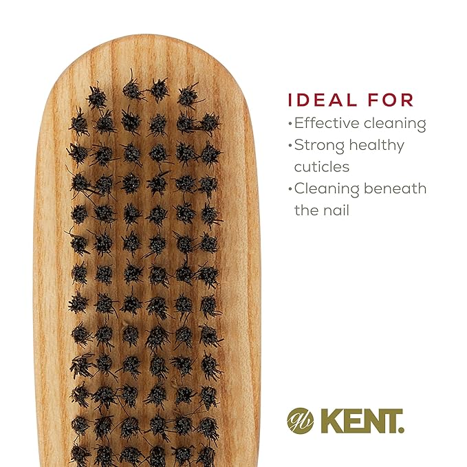 Kent NB2 Natural Bristle Fingernail Brush and Hand Scrub Brush, Beechwood Nail Brusher to Clean Nails and Scrubber for Hands and Feet