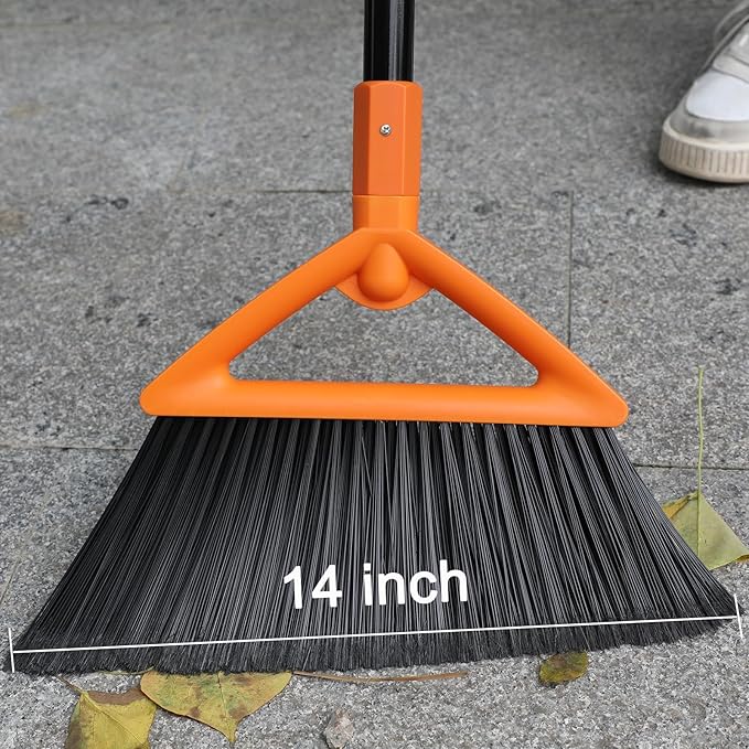 Heavy Duty Angle Broom 1 Pack - Orange Broom for Outdoor & Indoor, Garage, Driveway, Sidewalk, Kitchen & More, Long Handle
