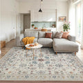 Floral Rug for Living Room Bedroom, 4x6 Washable Rug, Vintage Boho Area Rug, Large Non Slip Low Pile Wool Carpet for Indoor Dining Room,Girls Room,Nursery Room and Kids Room(Ivory Green 4x6ft)
