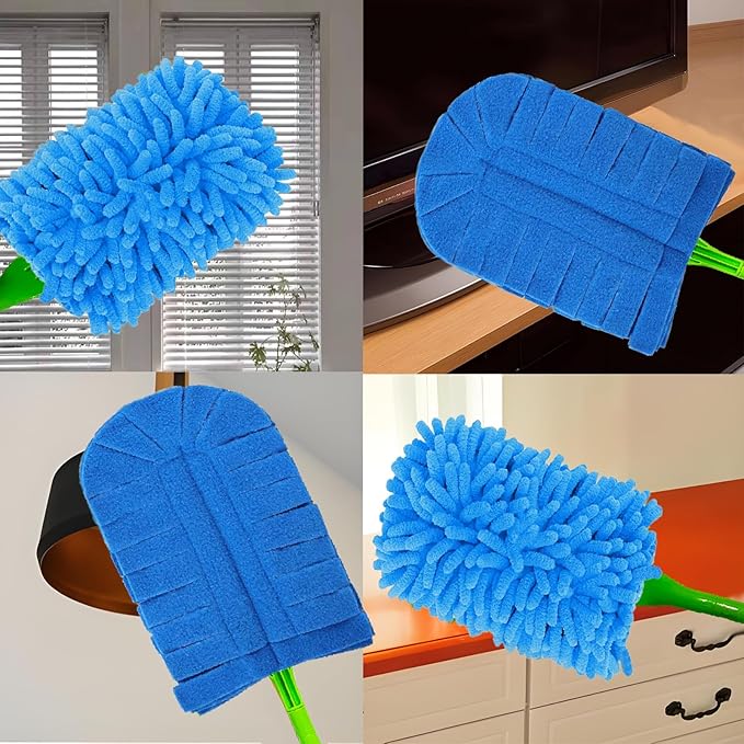 4Pack Reusable Duster Compatible with Swiffer Hand Duster Refill Microfiber 360 Heavy Duty Dusters Refills Washable Duster Pads for Cleaning Ceiling Fan Window(Handle is Not Included) (4Pack Blue1)