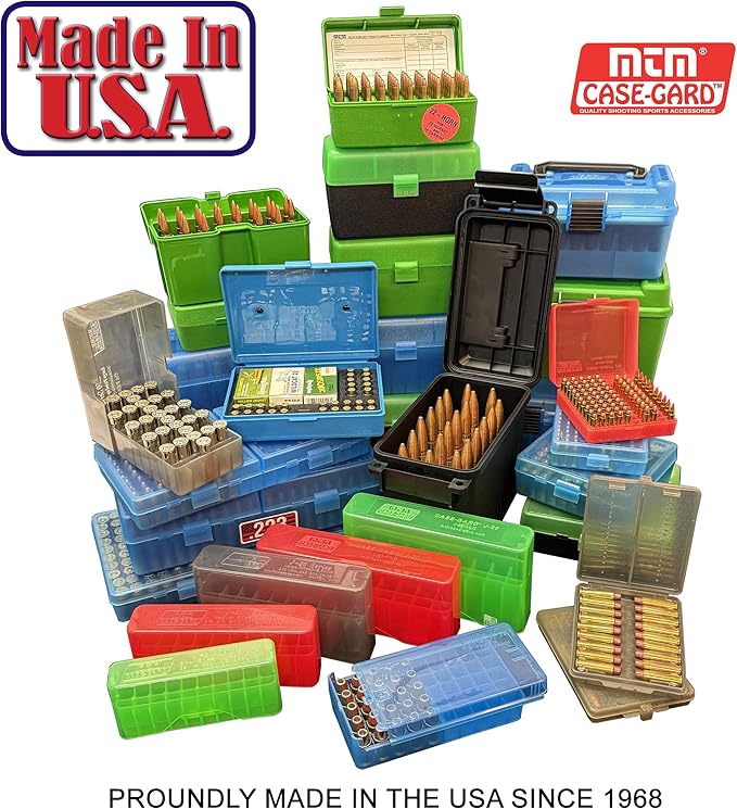 MTM 50 Round Flip-Top Rifle Ammo Box WSSM, 500 S&W (Clear Green/Black), 2.46-Inch