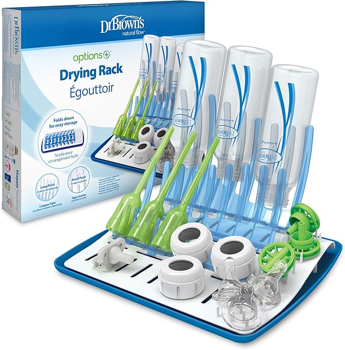 Dr. Brown's Folding Baby Bottle Drying Rack for Easy Storage - Dry Nipples, Pacifiers and Other Baby Essentials, BPA Free