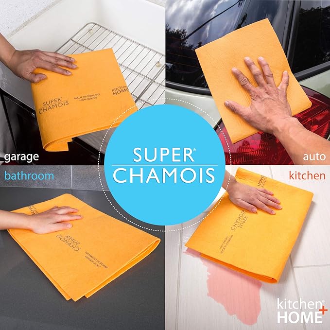 Super Chamois - Extra Large 20" X 27" Super Absorbent Cleaning Cloth - 4 Pack - Holds 10x It's Weight in Liquid (4, Orange)
