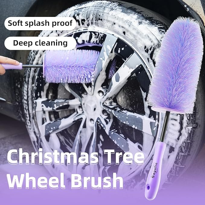 Wheel Cleaning Brush Hub Clean Tool and Rim Detailing Brush with Soft Bristles,Safe On All Wheel Types,Multipurpose Use for Wheels,Rims,Exhaust Tips,Car,Motorcycles,Truck (Purple)