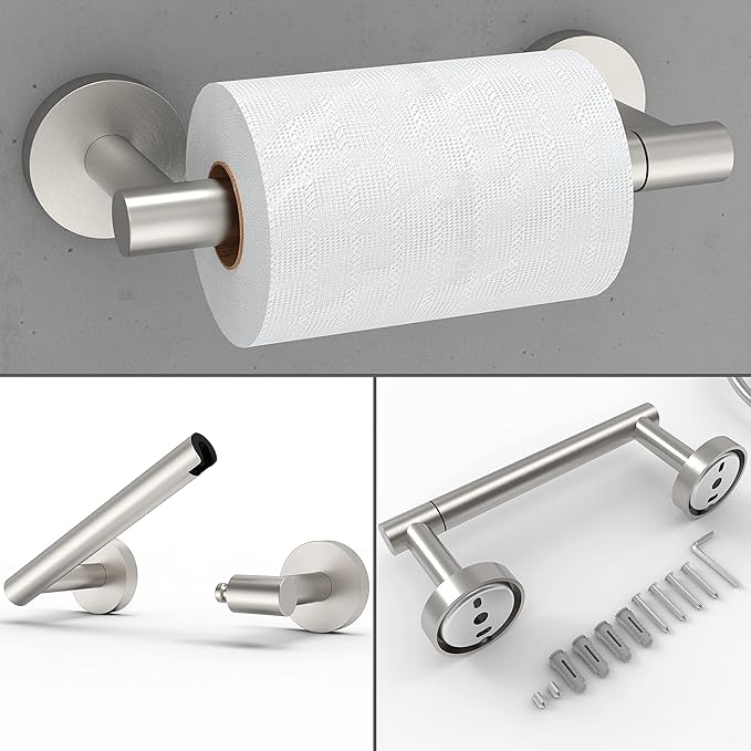 Brushed Toilet Paper Holder & Towel Ring SUS304 Stainless Steel 2pc Bathroom Hardware Set with Double Post Pivoting Toilet Paper Roll Holder Wall Mount & Bathroom Towel Holder Set
