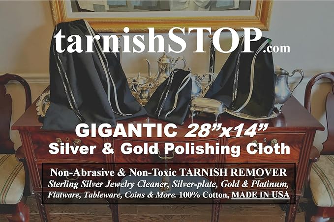 TarnishSTOP | USA Made | Gigantic 28"x14" Polishing Cloth | 100% Cotton, Eco-Friendly, Unscented | for Silver, Gold, Platinum, Coins & Jewelry