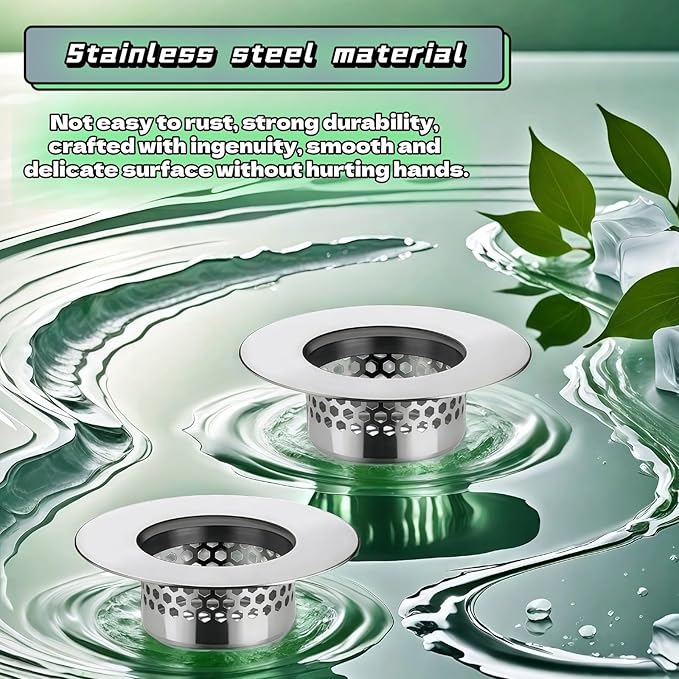 2-Pack Stainless Steel Drain Filter for Bathtub, Shower & Sink – 1.97” Universal Hair Catcher, Clog Preventer for Tub, Floor Drain, Bathroom Sink, Kitchen Sink – Easy Clean, Fast Flow, Odor & Guard