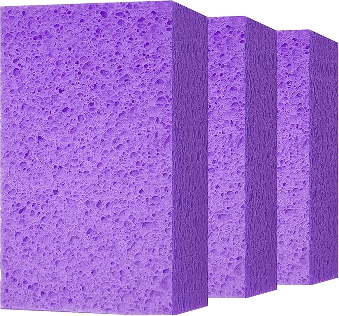 Cleaning and Washing Sponge, 3 Pack Large Extra Thick Heavy Duty Sponge Multi-Purpose for Kitchen Bathroom Bike Boat Car, Natural Cellulose Sponges 4" X 6" X 2" (Purple)