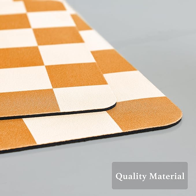 Checkered Dish Drying Mat for Kitchen Counter, Coffee Bar Station Accessories, Retro Cute Aesthetic Modern Absorbent Drainer Mat Kitchen Drying Mat Easy Clean, Orange 16" x 24"
