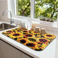 Sunflower Dish Drying Mat 24" x 16" for Kitchen Counter Coffee Mat Bar Accessories,Fit Uder Pot, Dish Rack,Hide Stain,Absorbent Easy Clean