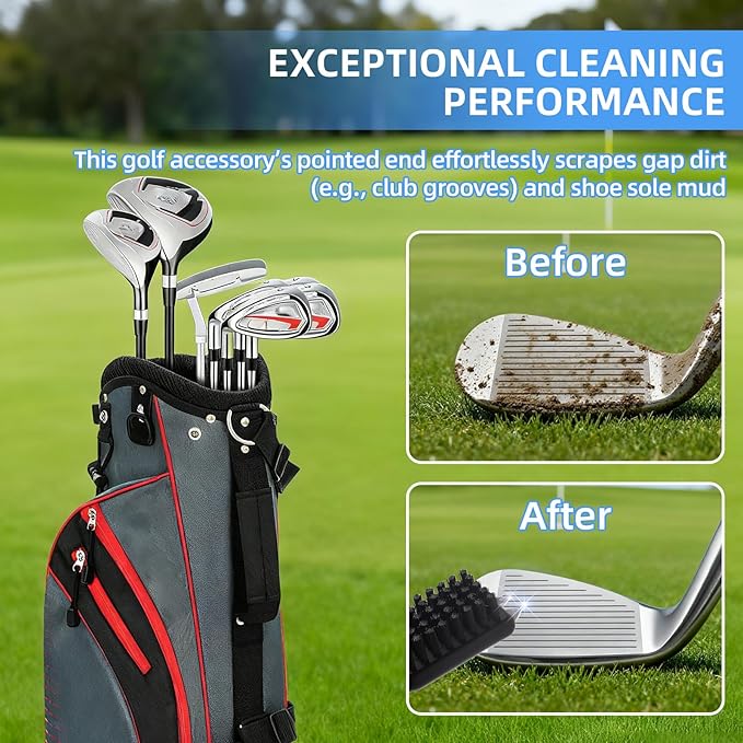 Golf Club Cleaner Brush with Rope and Metal Clasp,Multi-Function Golf Groove Dirt Mud Remover,Stiff Bristles Shoe Cleaner/Portable Golf Cleaning Tool fit for Hiking/Farm/Walking Boot