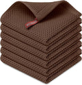 Kitinjoy 100% Cotton Kitchen Dish Cloths (12 X 12 Inches, Coffee), 6 Pack Waffle Weave Ultra Soft Absorbent Dish Towels for Drying Dishes Quick Drying Kitchen Towels Dish Rags