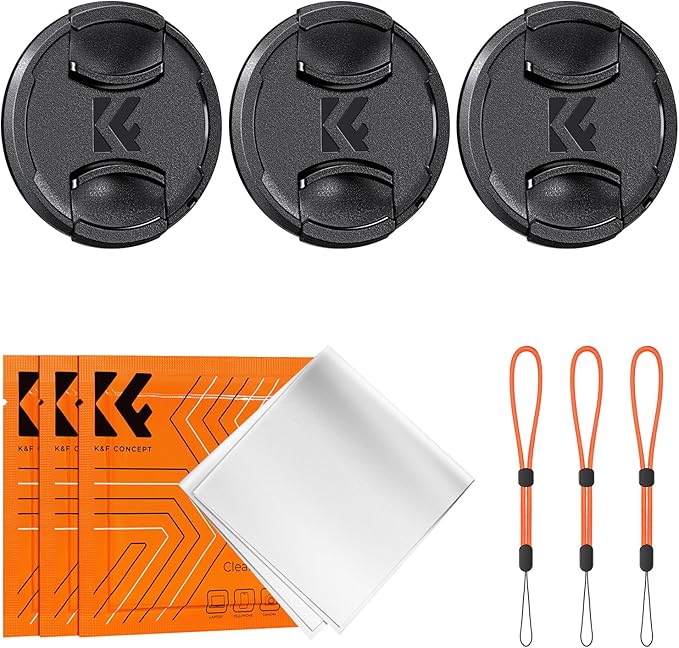 K&F Concept 77mm Lens Cap, 9-in-1 Center Pinch Lens Cover + Anti-Loss Keeper Leash + Microfiber Cleaning Cloth Kits Compatible with Nikon, Canon, Sony, Fujifilm Camera Lenses