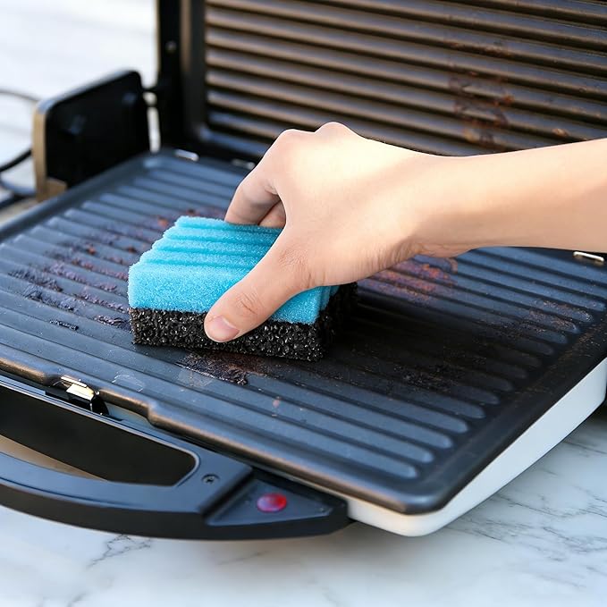EBaokuup 4 Pcs Grill Plate Cleaning Sponge 12207, Electric Grill Cleaning Sponge with Grooves, Grill Cleaner Replacement Sponges for Indoor Outdoor Giddle