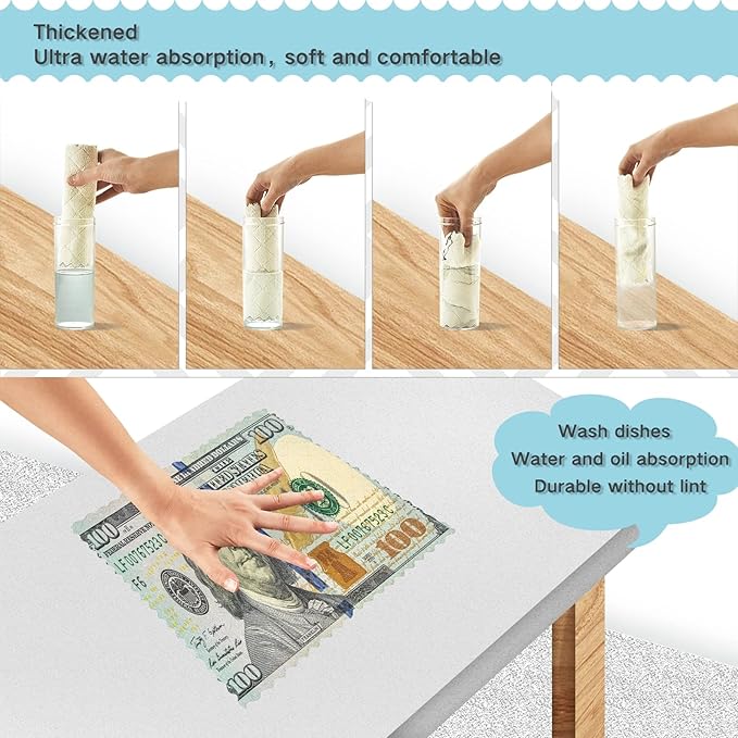 ALAZA Kitchen Towels 100 Dollar Bill Printed Dish Towels Multipurpose Reusable Dish Cloths Soft Cleaning Cloth Kitchen Accessories Set of 6,11"x11"