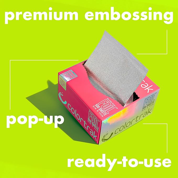 Colortrak Embossed Sheets Silver Aluminum Foil Pop-up Dispenser, 500 Pre-cut Sheets Non-slip Textured, for Hair Foil Coloring and Highlighting Applications Silver, 5 x 11