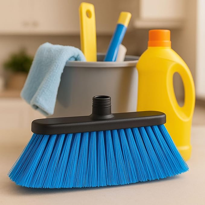 Aria Blue Broom Head – 13” Sweeping Surface – Heavy-Duty Soft Bristles with Flagged Magnetic Effect – Universal Thread – Recycled PP – Deep Indoor/Outdoor Sweeper(Blue, ARIA)