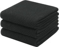 Mia'sDream Cotton Kitchen Towels and Dish Cloths Sets, Waffle Weave Dish Towels for Kitchen Drying Dishes, Soft and Absorbent Kitchen Hand Towels Washcloths, 13inch x 28inch 3 Pack (Black)