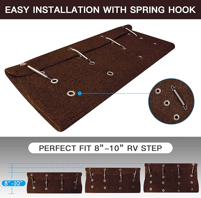 OKBA RV Step Rugs,22 Inch Camper Step Cover for 8-10" Depth RV Camper Radius Stairs- 3 Pack Brown Stair Rugs Cover
