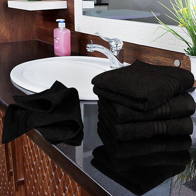 Utopia Towels Wash Cloths Set, 12 by 12 Inches, 100% Cotton Ring Spun, Highly Absorbent and Soft Feel Washcloths for Bathroom, Spa, Gym, and Face, 12 Pack Black