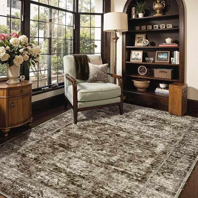 4x6 Area Rugs for Living Room, Bedroom, Brown Rugs, Small Washable Non Slip Entry Rug, Vintage Boho Soft Indoor Rug for Nursery, Bathroom, Office