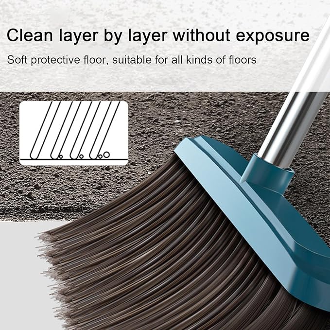 37.8in Broom and Dustpan Set Foldable Hand Broom for Home & Kitchen with Scraping Teeth and Scraper, 1 Wiper Buckle Type Outdoor Broom Household Cleaning Tool Apartment Essentials Cute Stuff (Green)