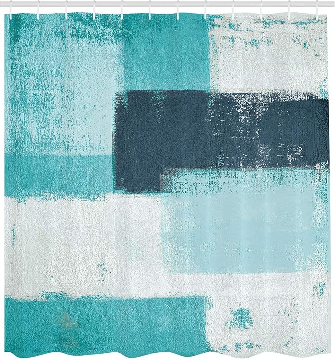Ambesonne Abstract Shower Curtain, Abstract Grunge Style Brushstrokes Painting Contemporary Illustration, Cloth Fabric Bathroom Decor Set with Hooks, 69" W x 75" L, Turquoise Aqua